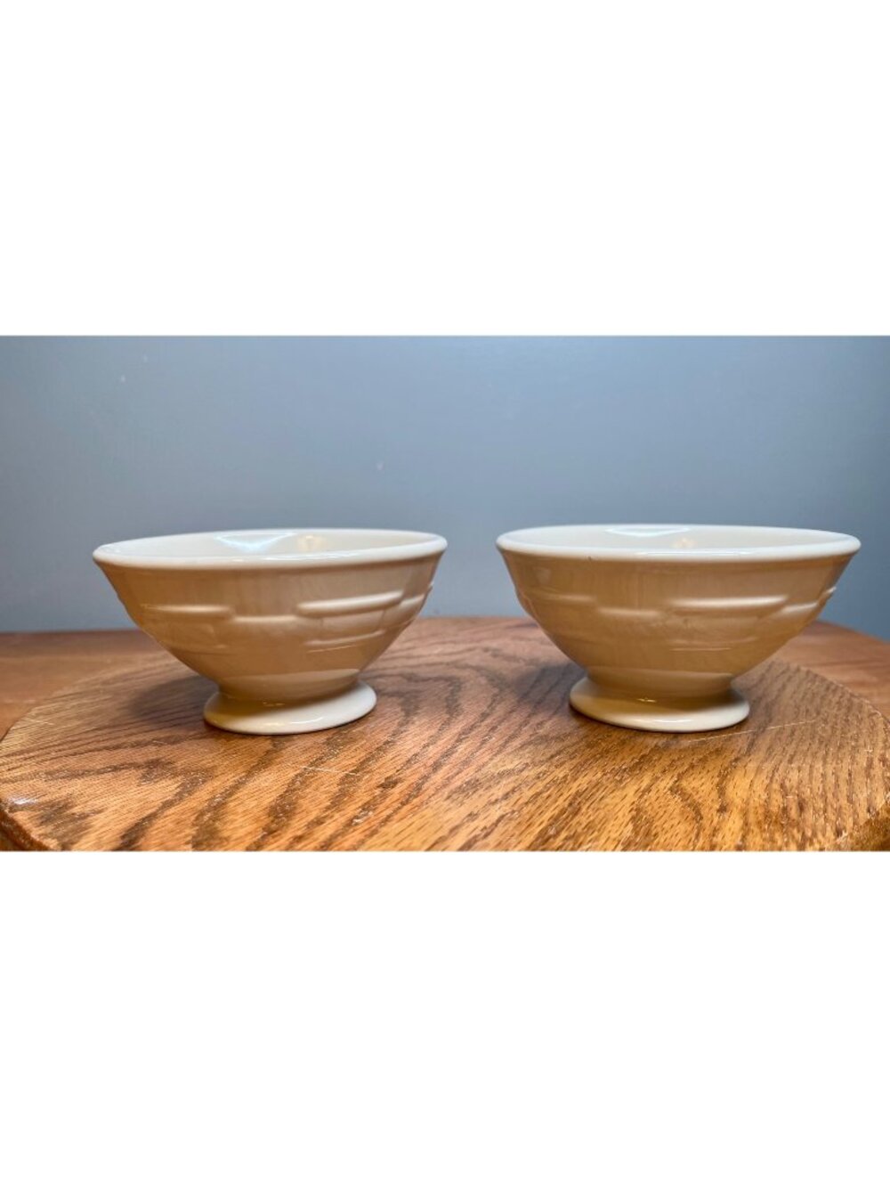 Set of 2 Longaberger Ivory Woven Traditions 5" Footed Ice Cream Bowls